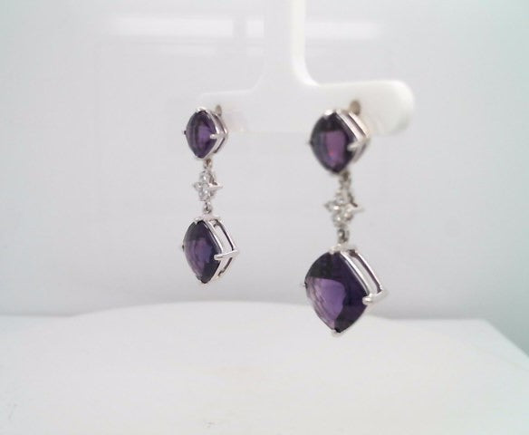 14 Karat White Gold Amethyst & Diamond Dangle Earrings