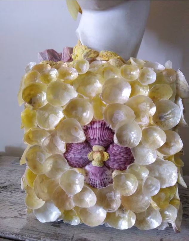 Shell Incrusted Bust Statue With Hand Picked Florida Sea Shells & Barn