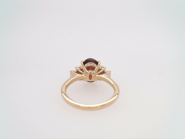 14 Karat Yellow Gold Oval Cabochon Pink Tourmaline & Diamond Ring