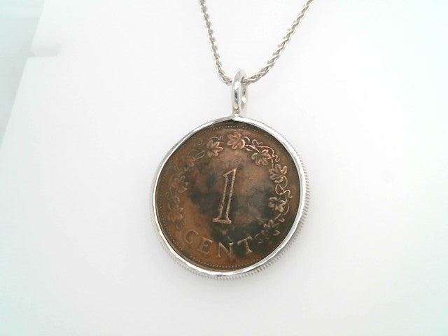 Sterling Silver Bezel Set Bronze Maltese Coin Pendant