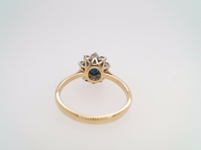 Vintage 18 Karat Yellow & White Gold Sapphire & Diamond Halo Style Ring