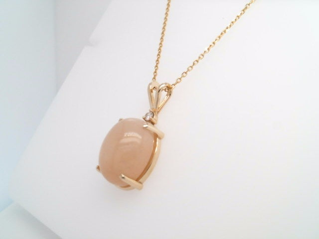 14 Karat Yellow Gold Peach Moonstone & Diamond Pendant