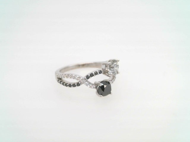 14 Karat White Gold Black & White Diamond "Toi Et Moi" Bypass Style Ring