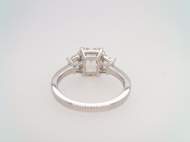 14 Karat White Gold Lab Grown Diamond Emerald Cut & Trapezoid Cut 3 Stone Ring