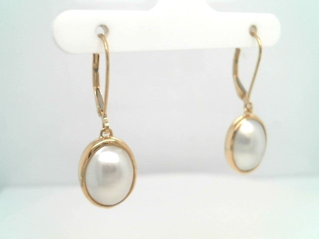 Vintage 18 Karat Yellow Gold Oval Mabe Pearl Bezel Set Earrings With Leverbacks
