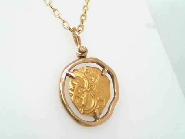 Spanish Gold 2 Escudo Coin Prong Set In 14 Karat Yellow Gold