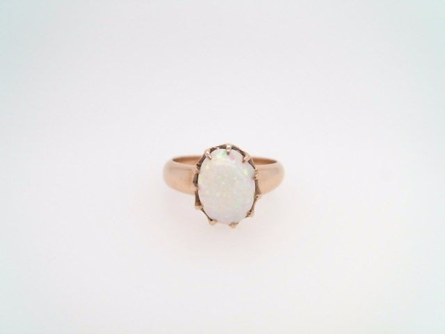 Vintage 14 Karat Rose Gold Opal Ring With Scalloped Crown Style Setting