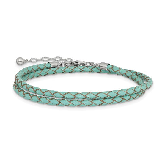 Teal Leather Choker/Wrap Necklace & Bracelet 14 Inch with 2 Inch Extender