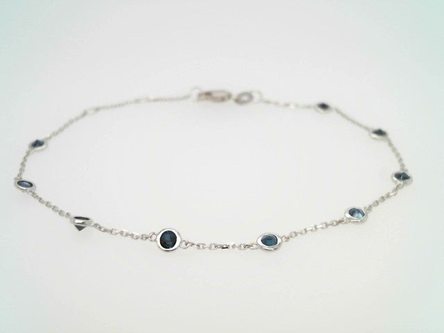 14 Karat White Gold Bezel Set Blue Sapphire "By The Yard" Style Bracelet 6.5-7.5"