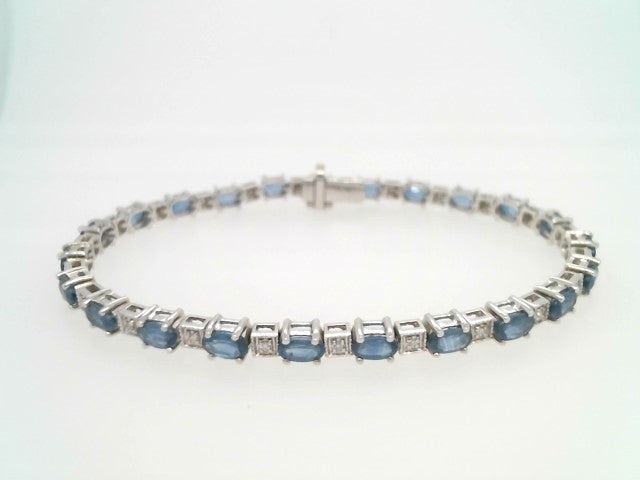 14 Karat White Gold Sappire & Diamond Line Bracelet, 7 "