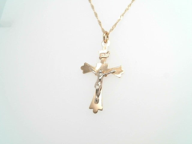 Vintage 14 Karat Yellow & White Gold Crucifix Necklace, 16"