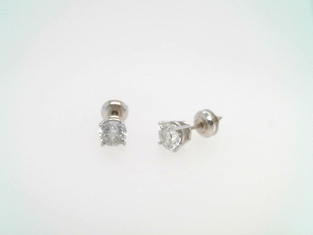 14 Karat White Gold 4 Prong Set Round Brilliant Diamond Solitaire Stud Earrings