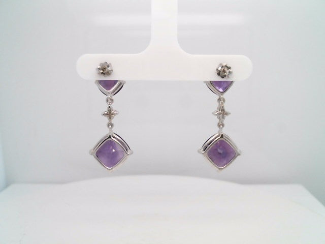 14 Karat White Gold Amethyst & Diamond Dangle Earrings