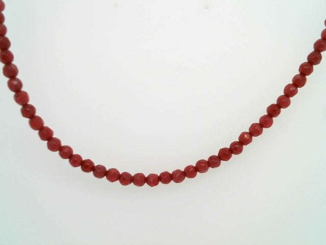 Sterling Silver 3 Mm Round Faceted Dyed Red Jade Bead Necklace With Large Spring Ring 16.5 - 18.5"