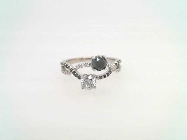 14 Karat White Gold Black & White Diamond "Toi Et Moi" Bypass Style Ring