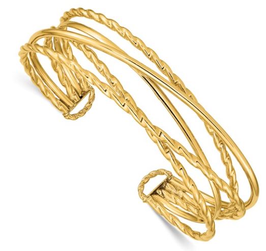 14 Karat Yellow Gold Polished Multi Tube Cuff Bangle