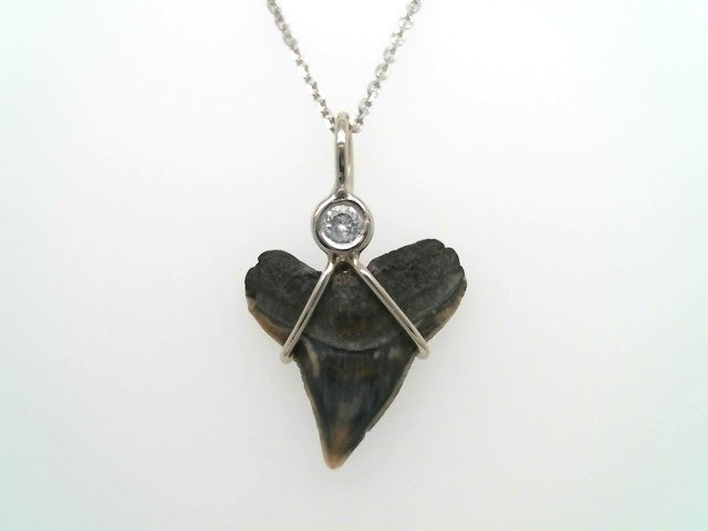 14 Karat White Gold Florida Shark's Tooth & Diamond Pendant