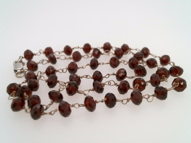 Sterling Silver Faceted Roundel Garnet Bead Station Chain Necklace 16.5 "