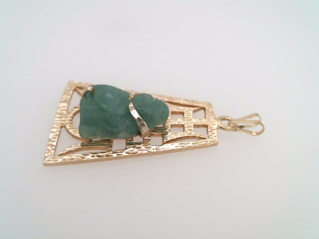 Vintage 14 Karat Yellow Gold Carved Adventurine Buddha Charm Pendant