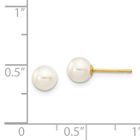 14 Karat Yellow Gold 5-6mm White Freshwater Pearl Earrings