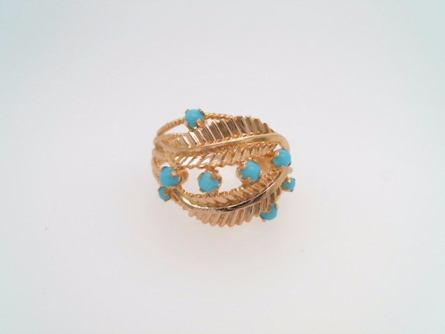 Vintage 18 Karat Yellow Gold Leaf and Turquoise Ring