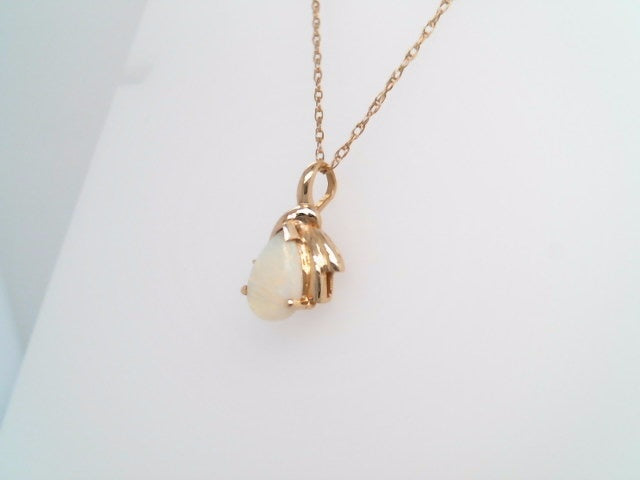 Vintage 14 Karat Yellow Gold Freeform Opal & Diamond Pendant