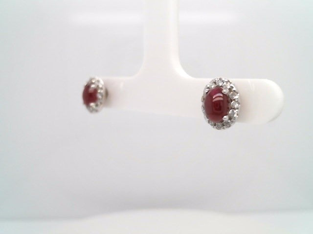 14 Karat White Gold Ruby & Diamond Halo Style Stud Earrings