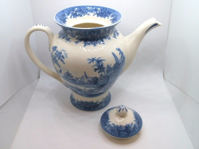 Pagoda Blue Transferware Porcelain Teapot