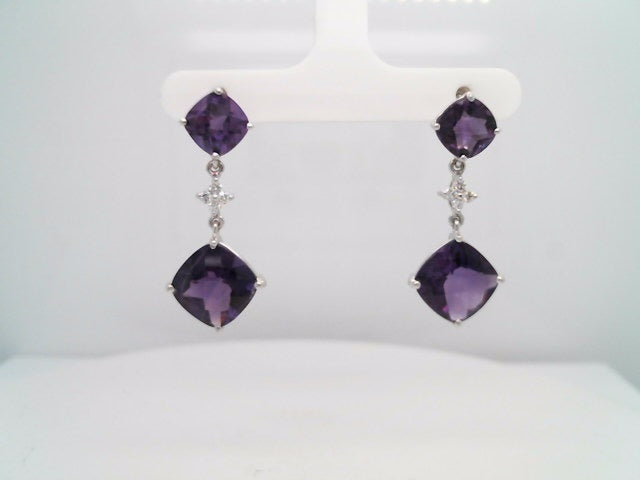 14 Karat White Gold Amethyst & Diamond Dangle Earrings