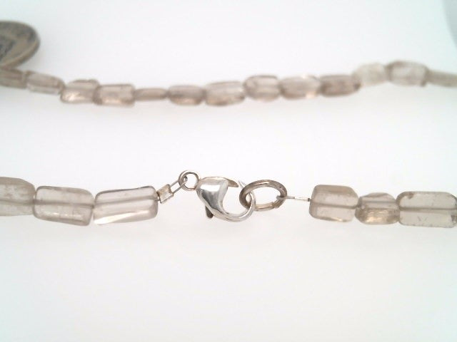 Handmade Sterling Silver Smokey Quartz Bead Necklace With Uruguay Coin Dated 1980, 18"