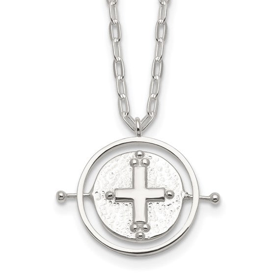 Sterling Silver 18 Mm Spinning Cross Medallion Pendant