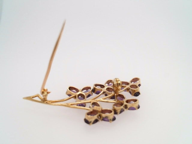 Vintage 18 Karat Yellow Gold Amethyst Floral Spray Pin, Signed H.Stern