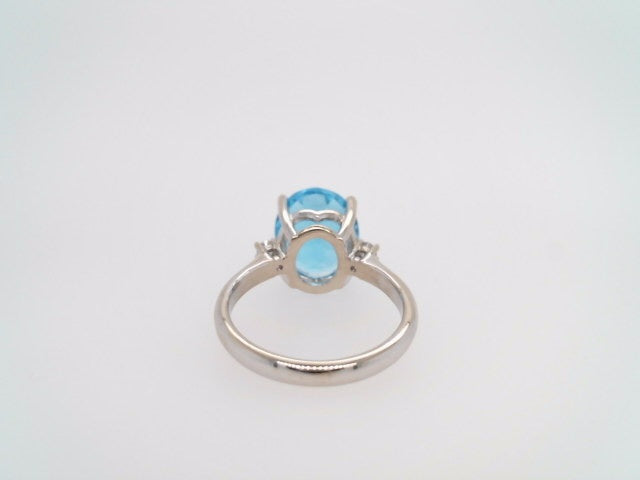 14 Karat White Gold Swiss Blue Topaz & Diamond Ring