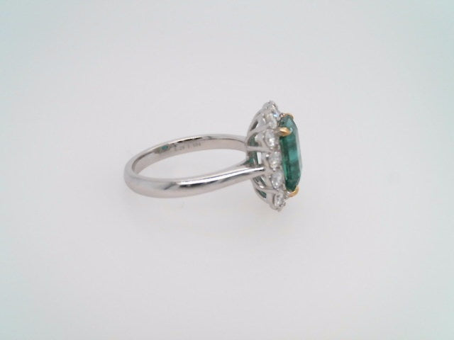 18 Karat White Gold Emerald Cut Emerald & Diamond Halo Style Ring