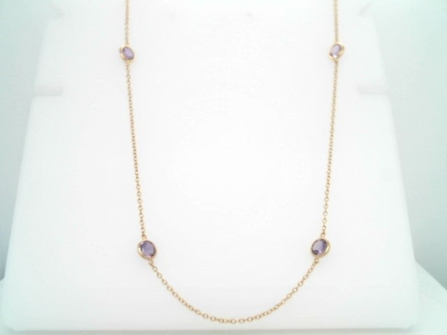 Vintage 14 Karat Yellow Gold Amethyst "By The Yard" Style Station Necklace, 18"