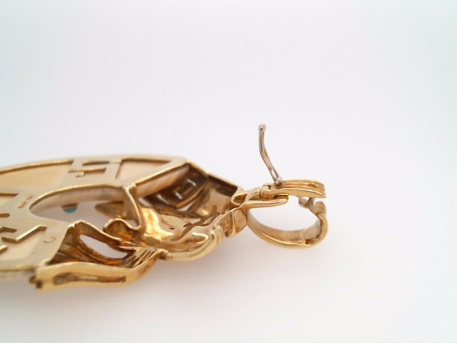 Vintage 18 Karat Yellow Gold "Ouroboros" Snake Pendant/Pearl EnhancerMade Out Of Inlaid Bone And Turquoise With Ruby Eye.