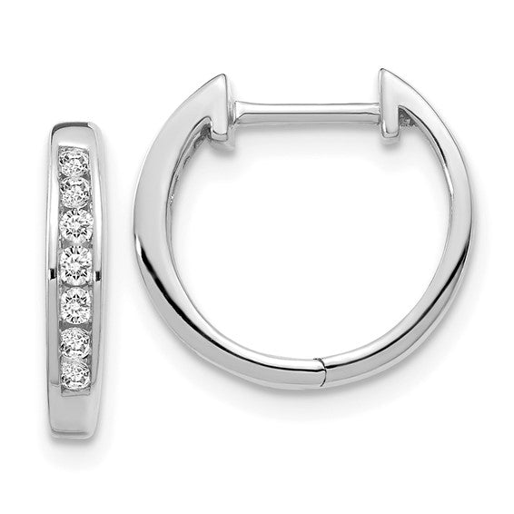 14 Karat White Gold Channel Set Diamond "Huggie" Style Hoop Earrings
