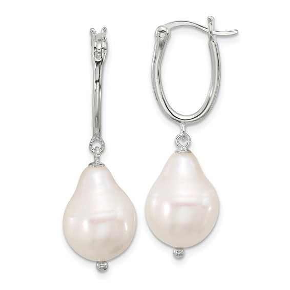 Sterling Silver White Cultured Freshwater Pearl Hoop Earrings