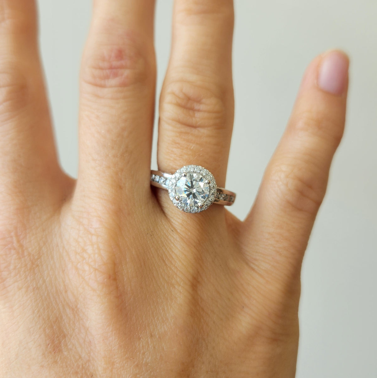 14 Karat White Gold Halo Style Diamond Engagement Ring With Hidden Halo