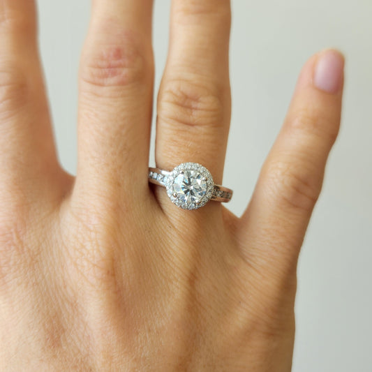 14 Karat White Gold Halo Style Diamond Engagement Ring With Hidden Halo