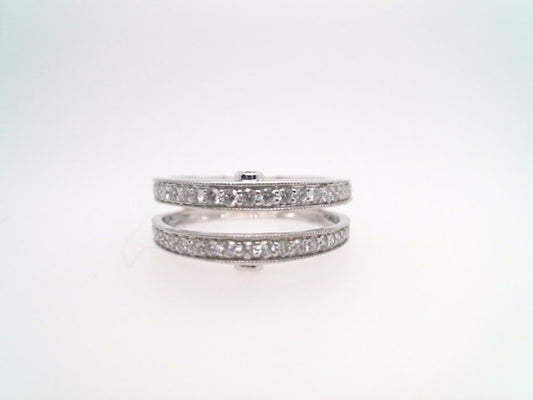 **Online Clearance** 14 Karat White Gold Bead Set Diamond Ring Jacket With Milgrained Edge .68 Ctw