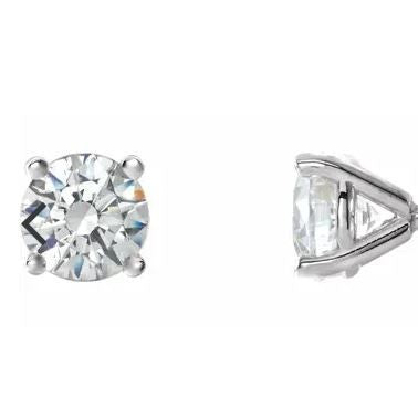 14 Karat White Gold 4 Prong "Martini" Set Round Brilliant Diamond Solitaire Stud Earrings