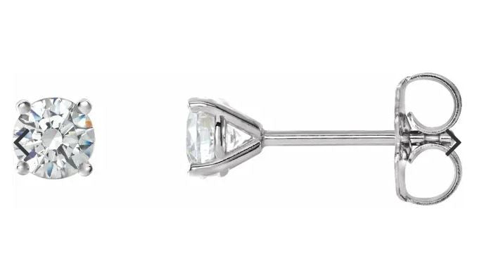 14 Karat White Gold 4 Prong "Martini" Set Round Brilliant Diamond Solitaire Stud Earrings