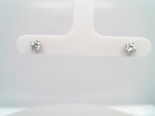 14 Karat White Gold 4 Prong "Martini" Set Round Brilliant Diamond Solitaire Stud Earrings