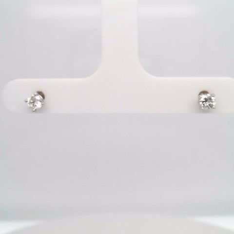 14 Karat White Gold 4 Prong "Martini" Set Round Brilliant Diamond Solitaire Stud Earrings
