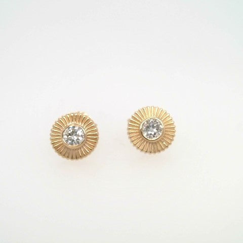 14 Karat Yellow Gold Bezel Set Diamond "Sunburst" Earrings