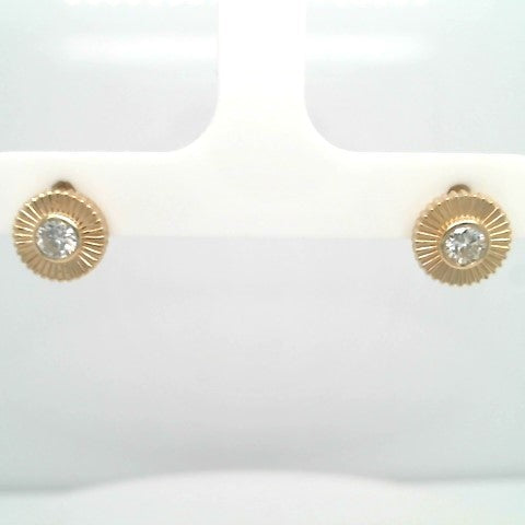 14 Karat Yellow Gold Bezel Set Diamond "Sunburst" Earrings
