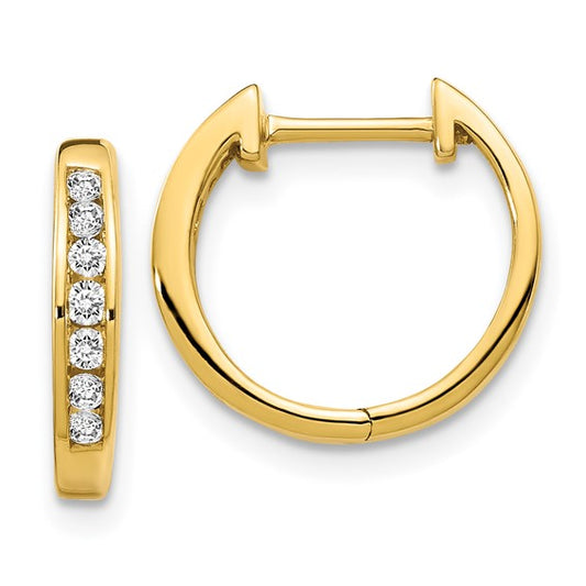14 Karat Yellow Gold Channel Set Diamond "Huggie" Style Hoop Earrings
