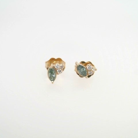 14 Karat Yellow Gold Fancy Green & White Diamond Earrings