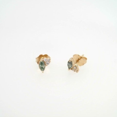 14 Karat Yellow Gold Fancy Green & White Diamond Earrings